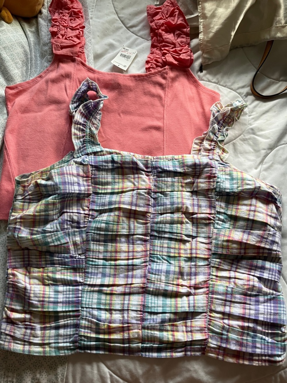Two Ruffle Strap Knit crop tank top s L/XL - Picture 2 of 3
